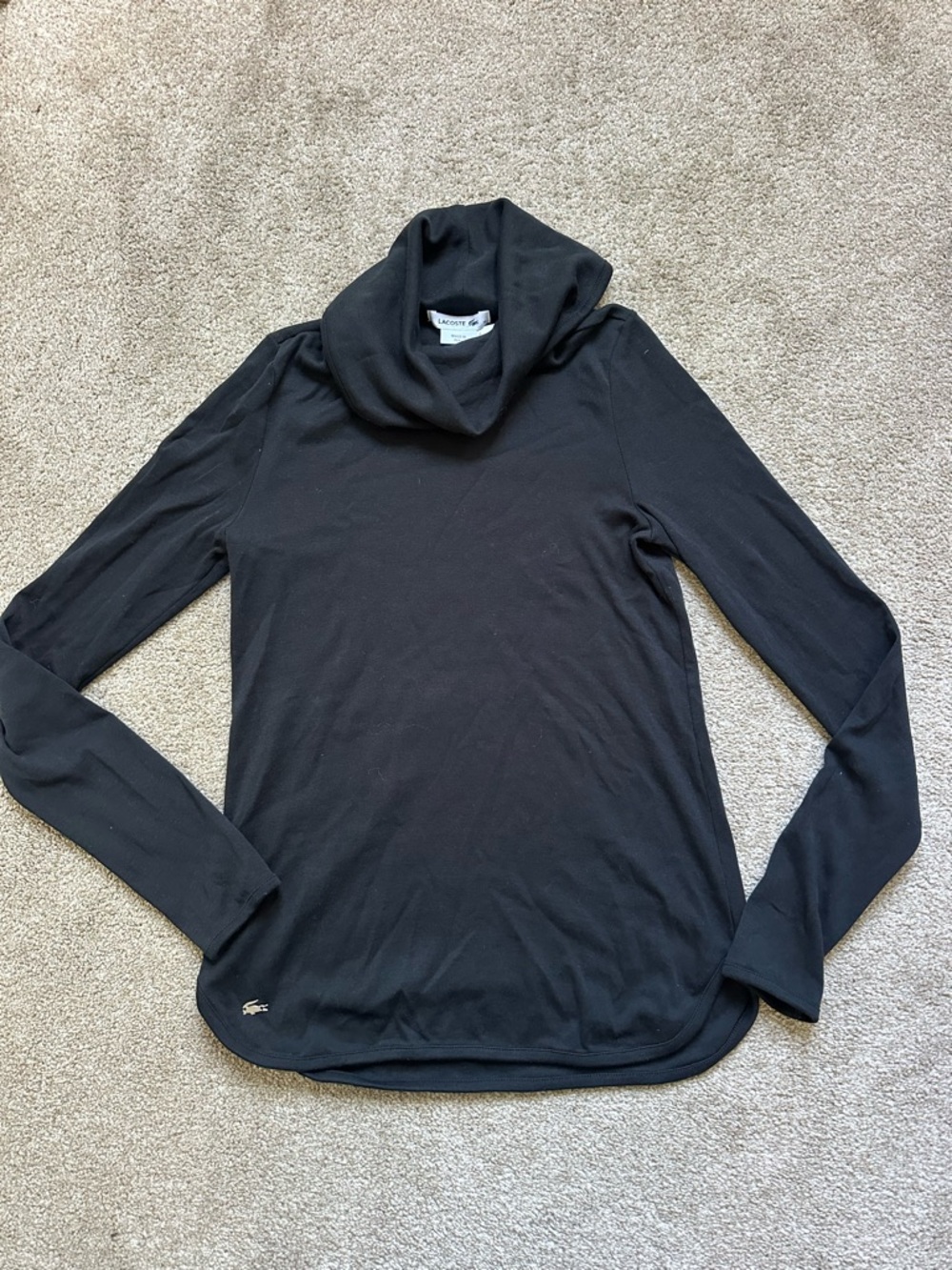 Lacoste Black Cotton Women Cowl Neck Long Sleeve Crocodile Logo Sweatshirt
